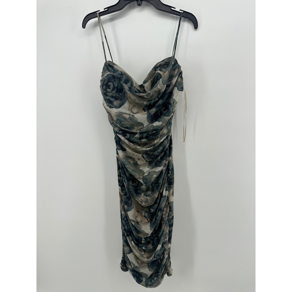 Privy Privately Privileged Womens Small Floral Ruched Cowl Neck Bodycon Dress
